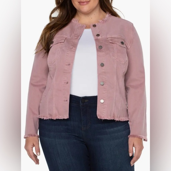 NWT Liverpool Classic Frayed Hem Denim Jacket Size 2X - Picture 1 of 6